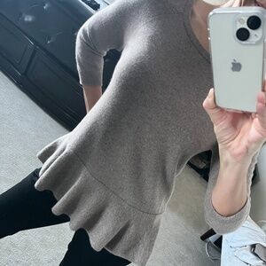 Land's End Tan with Ruffles Cashmere Sweater XS
